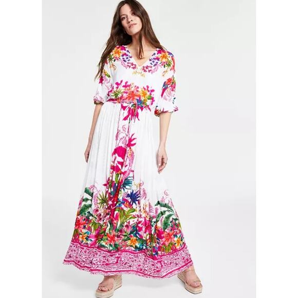 I.N.C. International Concepts Floral V-Neck Maxi Dress M Colorful Boho Hawaiian - Picture 1 of 10